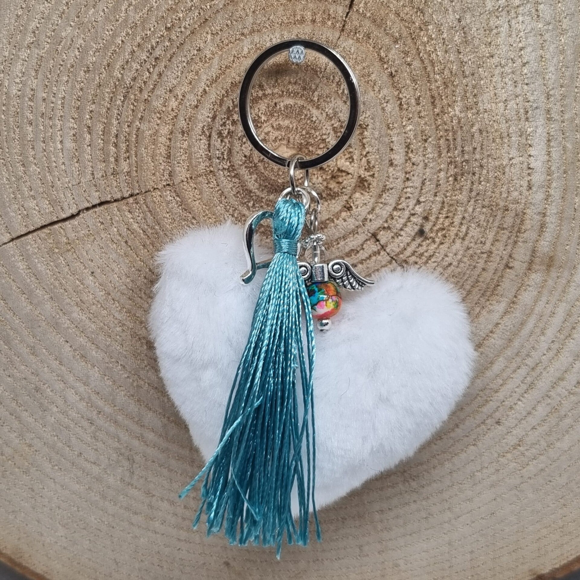 Sleutelhanger hart geel/petrol