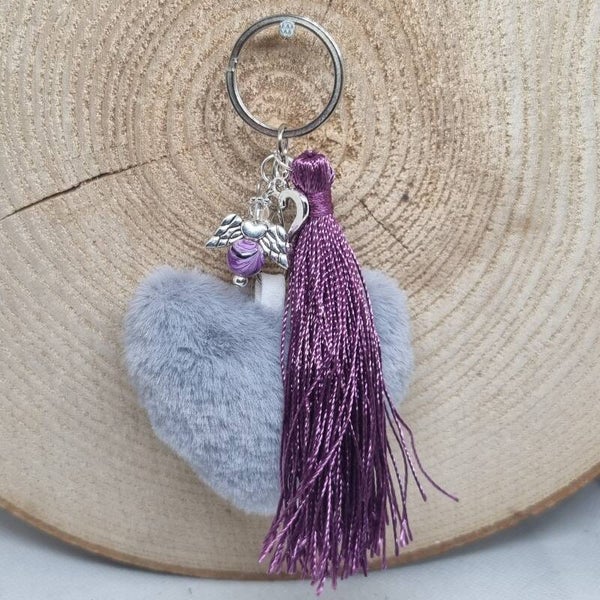 Sleutelhanger hart grijs/paars