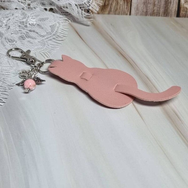 Sleutelhanger leatherlook poes roze