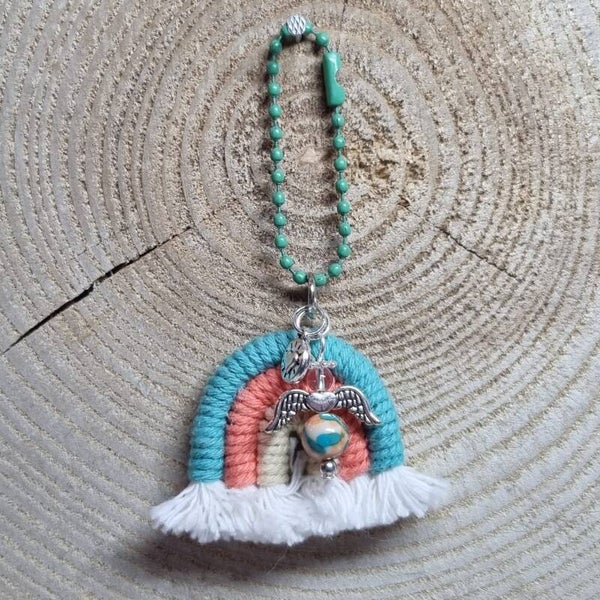 Sleutelhanger regenboog turquoise/roze/beige