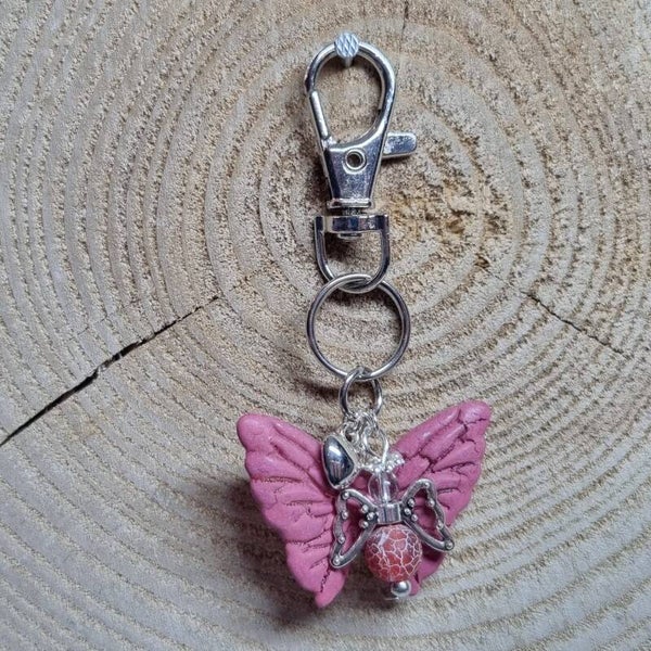 Sleutelhanger vlinder oud roze