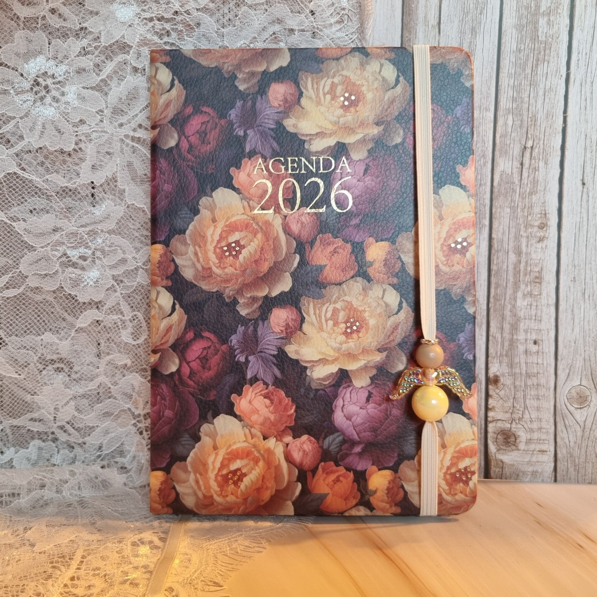 Agenda zwart met bloemen