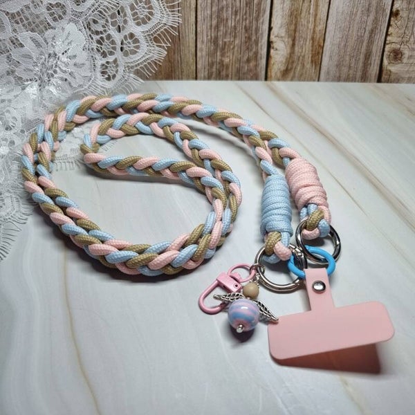 Telefoonkoord blauw/roze/beige
