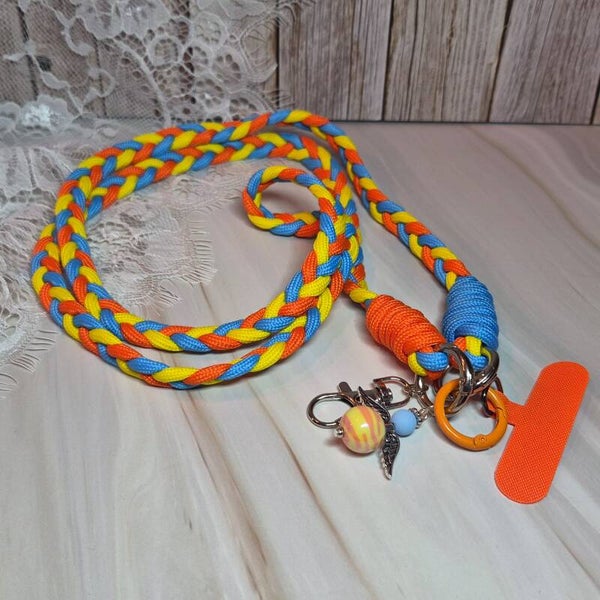 Telefoonkoord oranje/blauw/geel