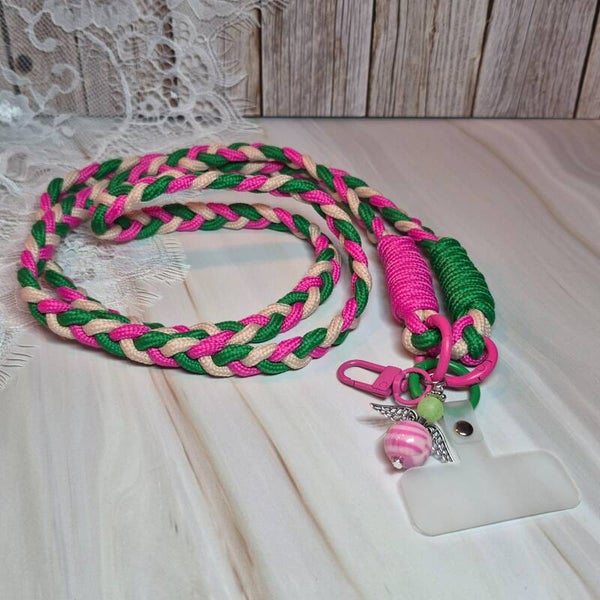 Telefoonkoord groen/roze/beige