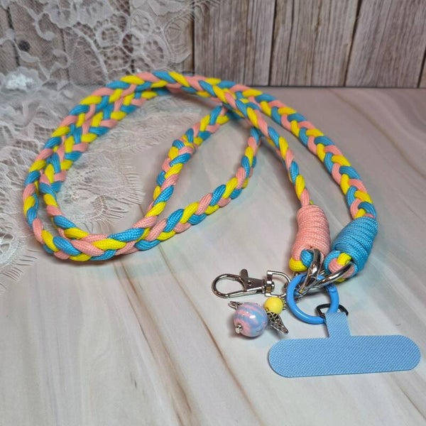 Telefoonkoord blauw/roze/geel