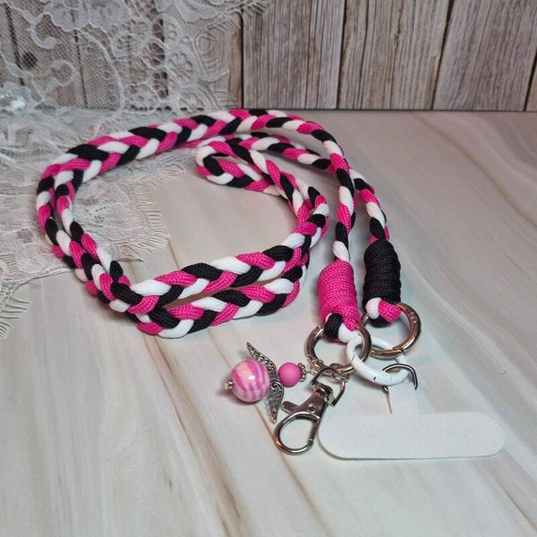 Telefoonkoord zwart/wit/roze