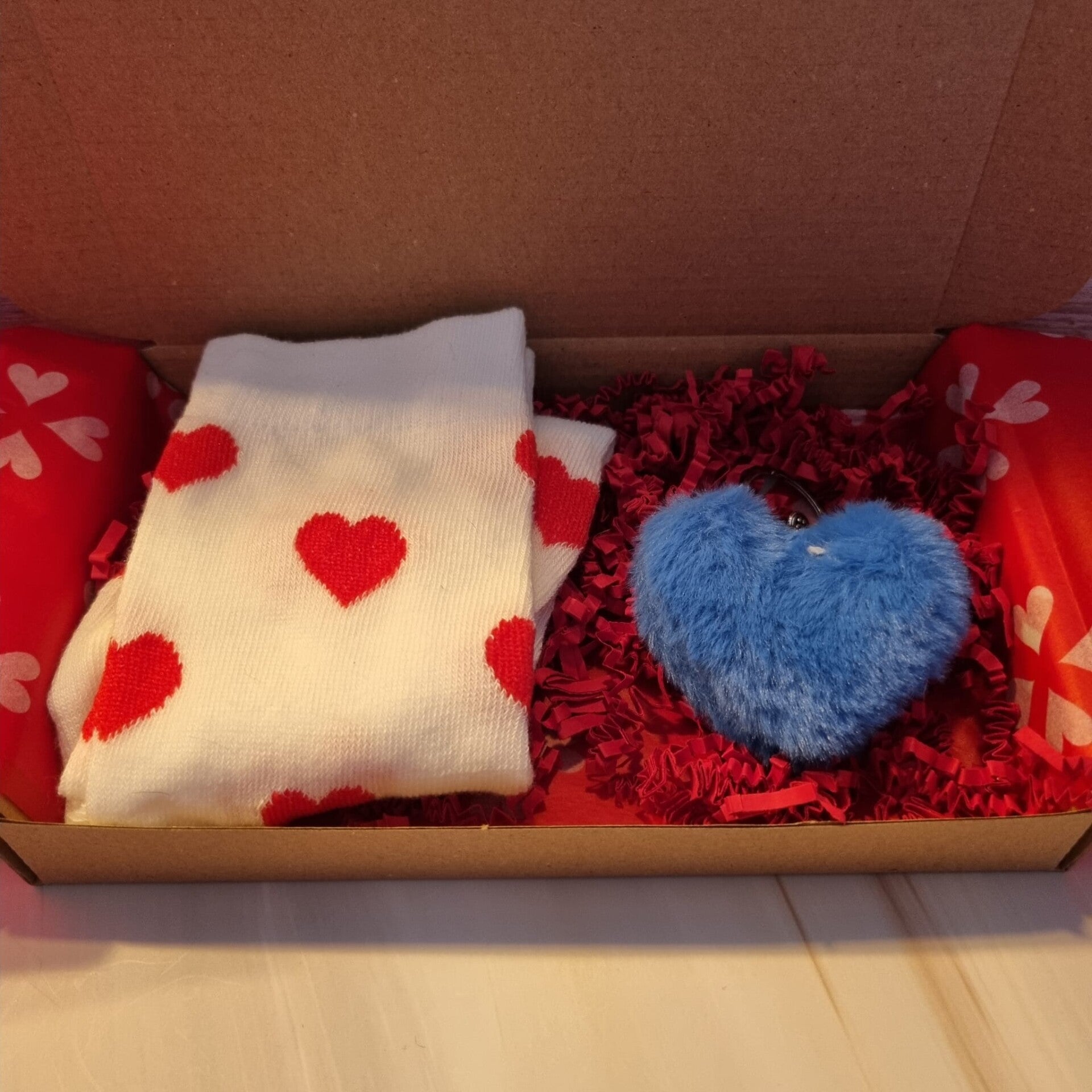 Hartjes sokken en sleutelhanger blauw