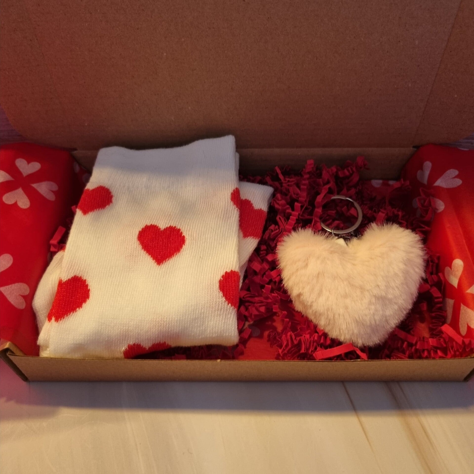 Hartjes sokken en sleutelhanger licht roze