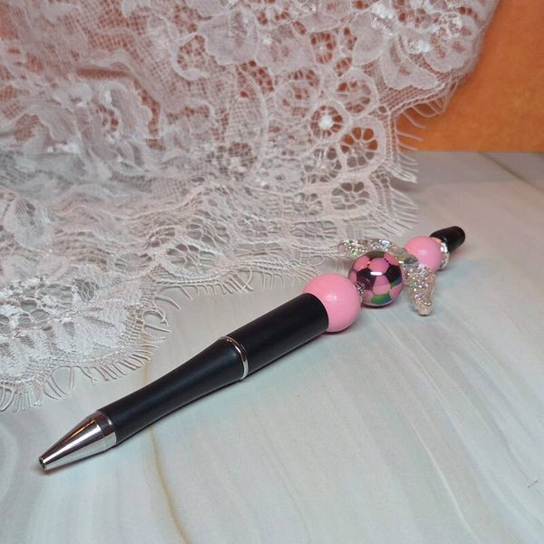 Pen voetbal roze/zwart/wit