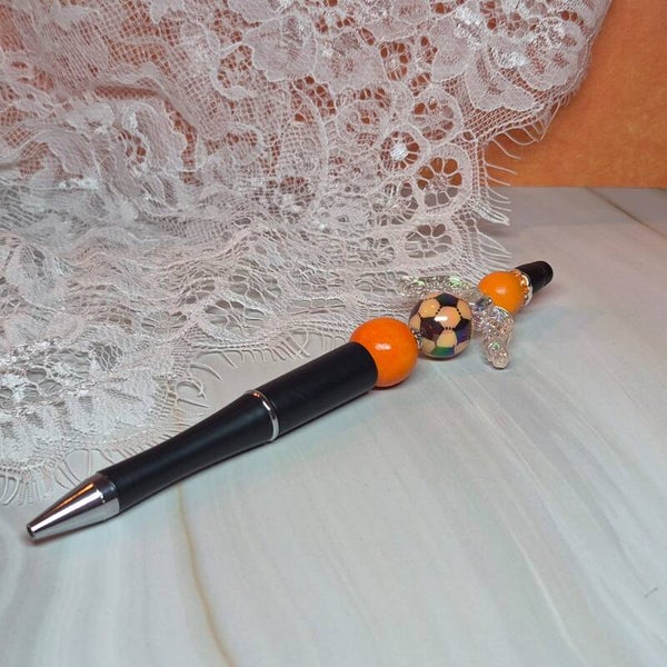 Pen voetbal oranje/zwart/wit