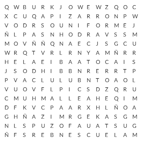 Sopa de letras 15x15 "vocabulario de escuela"