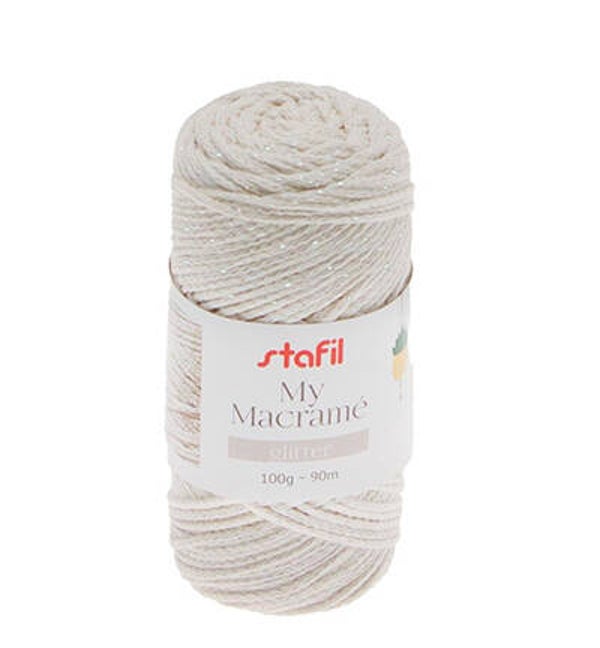 Macrame Glitter, Cream 100gr / 90mtr / 2mm stafil