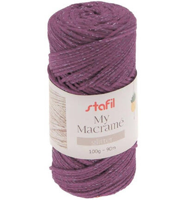 Macrame Glitter, Plum 100gr / 90mtr / 2mm stafil