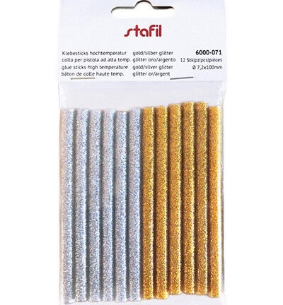 lijm Glue for hot glue gun, Gold/silver glitter 12pcs / 11,2x150mm