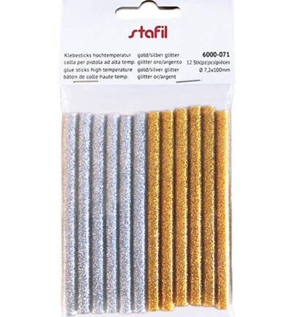 lijm Glue for hot glue gun, Gold/silver glitter 12pcs / 11,2x150mm