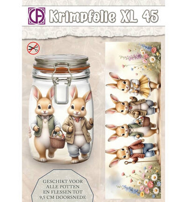 Krimpfolie Fles/pot, tot 9.5cm, nr. 45, 2 konijntjes