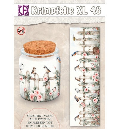 Krimpfolie Fles/pot, tot 8cm, nr. 48, vogels, tuinhek
