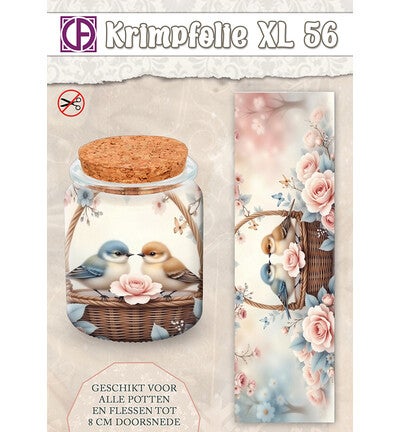 Krimpfolie Fles/pot, tot 8cm, nr. 56. 2 vogels