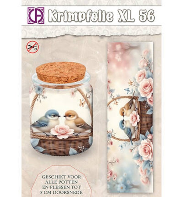 Krimpfolie Fles/pot, tot 8cm, nr. 56. 2 vogels