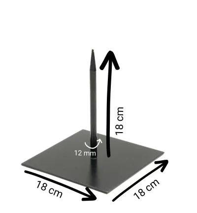 metalen sokkel 18×18 cm 1 pin, 12mm dik
