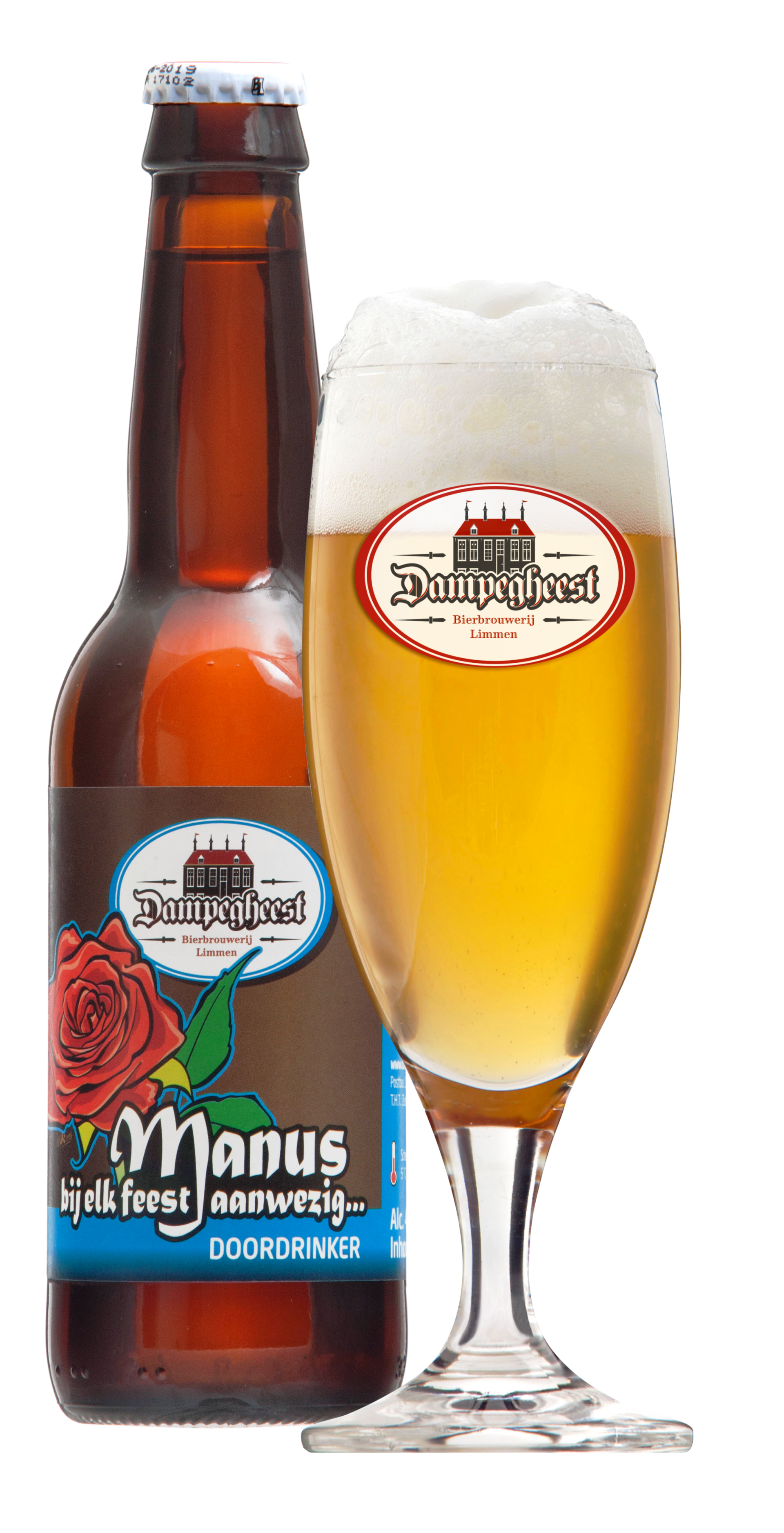 Fles en glas Manus bier