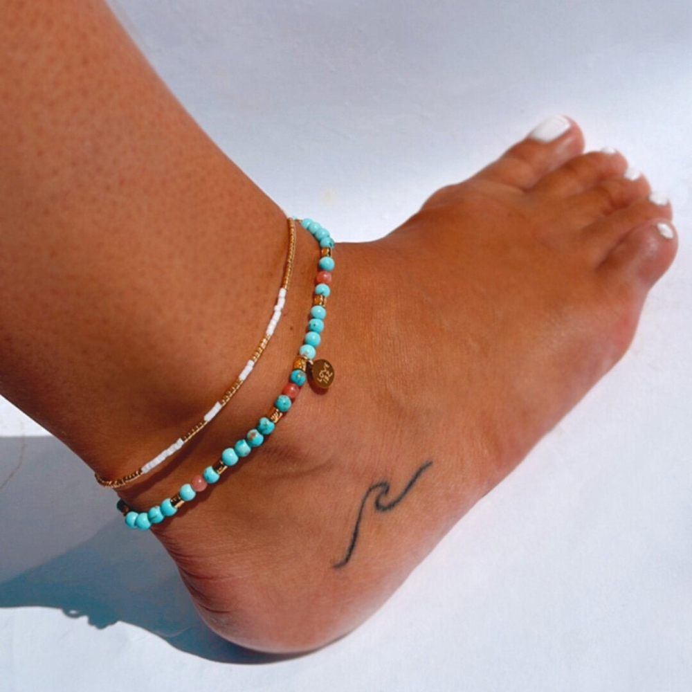 Love Ibiza - Enkelbandje Rhodonite edelsteen turquoise