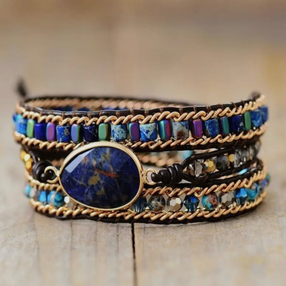 Sodalite & Jasper kralenwikkelarmband