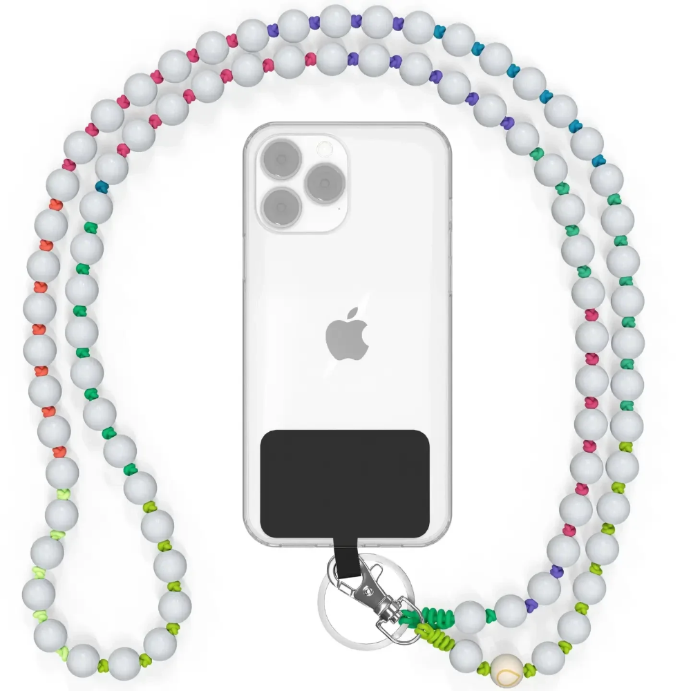 Telefoonketting met kralen - Witte Regenboog