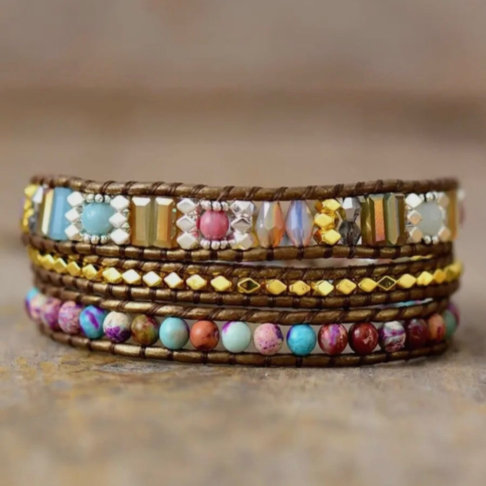 Paarse jaspis bronzen wikkelarmband