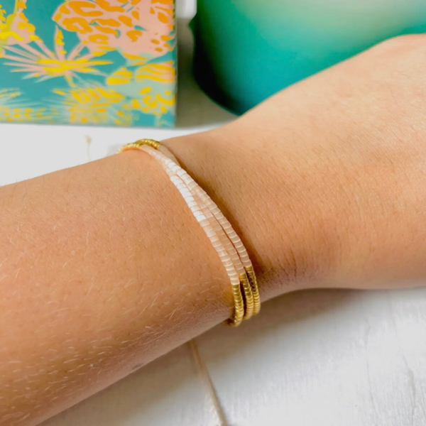 Miyuki verstelbare parelarmband set - goud/silk satin