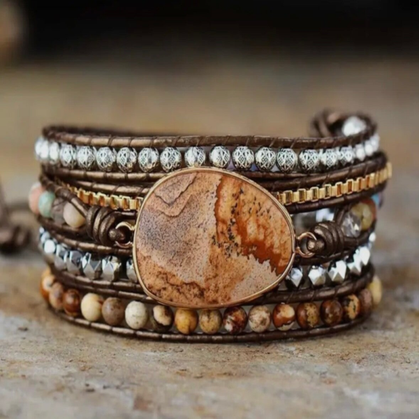 Earthy Jasper Bead Wrap Armband