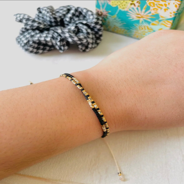 Miyuki Bead verstelbare kralenarmbandjes set - zwart/goud