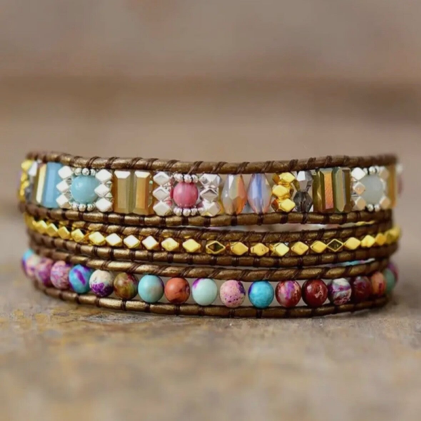 Paarse jaspis bronzen wikkelarmband