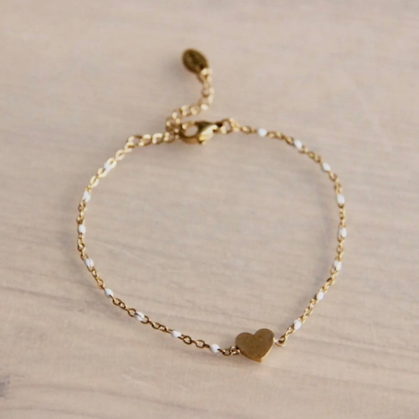 Armband in edelstaal met witte accenten en hart