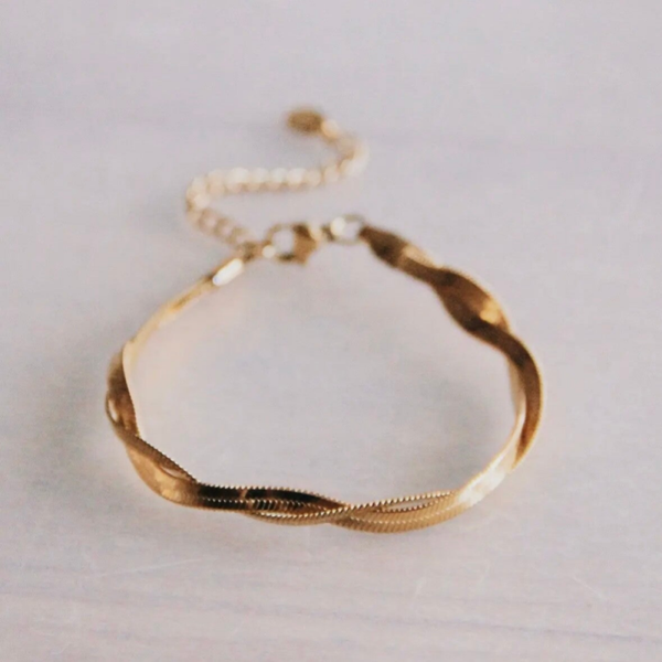 Gevlochten slangenarmband van roestvrij staal - goud