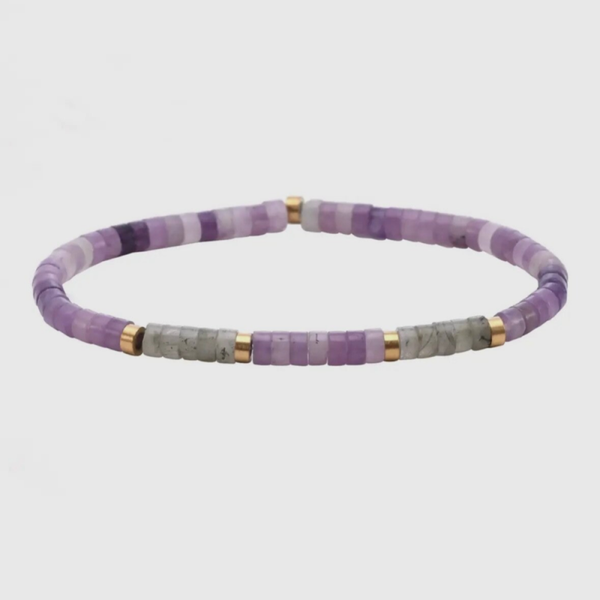 Heishi stalen kralenarmband met amethist en maansteen