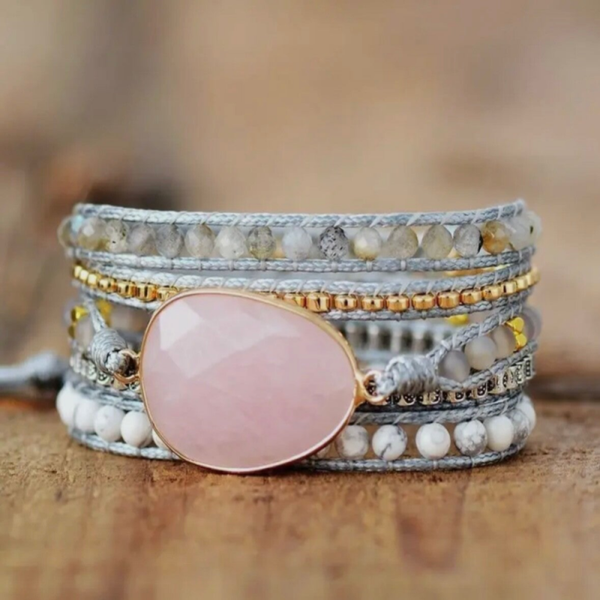 Natuurlijke rozenkwarts howliet en rutileerde kwarts wikkelarmband