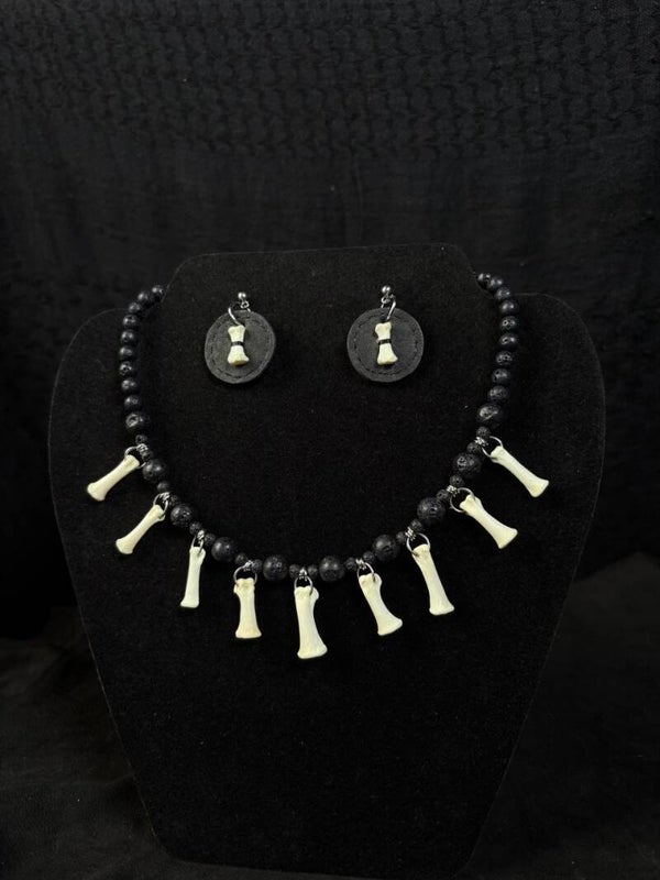 Tiny Bones & Lava Beads Necklace
