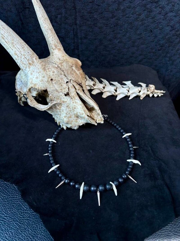 Marten Teeth Lava Beads Necklace