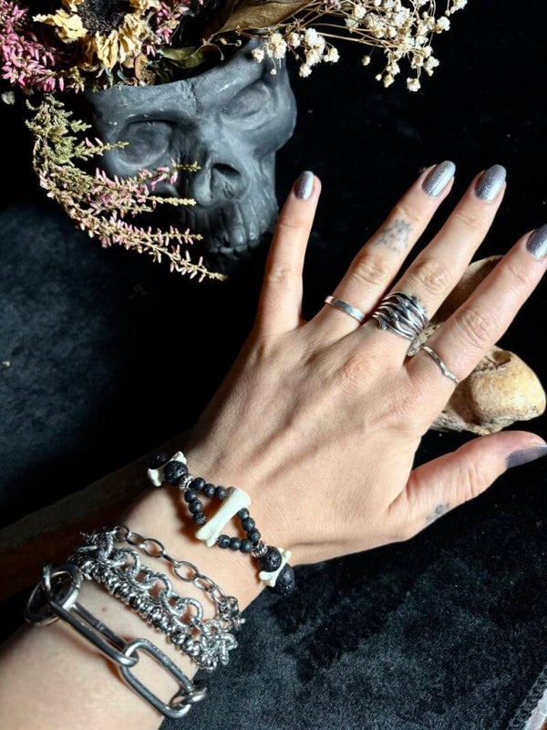 Tiny Bones Lava Beads Bracelet