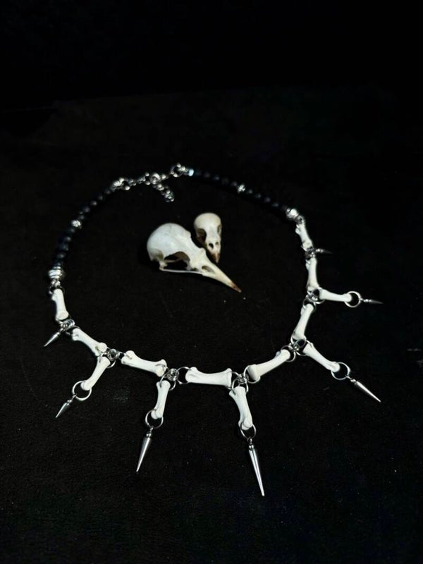 Tiny Bones & Spikes Lava Beads Necklace