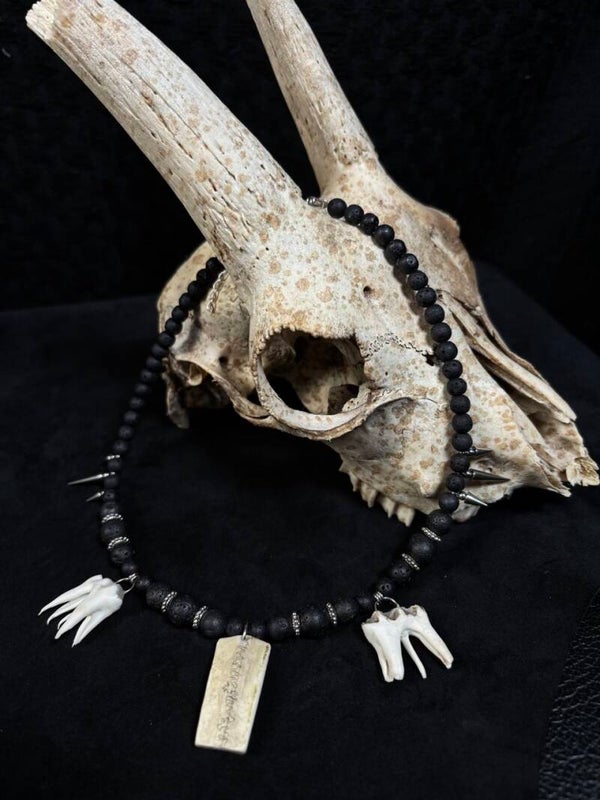 Skull Cap & Pig Teeth Necklace