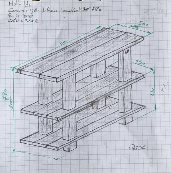 Console Mathilde bois brut à réaliser acompte
