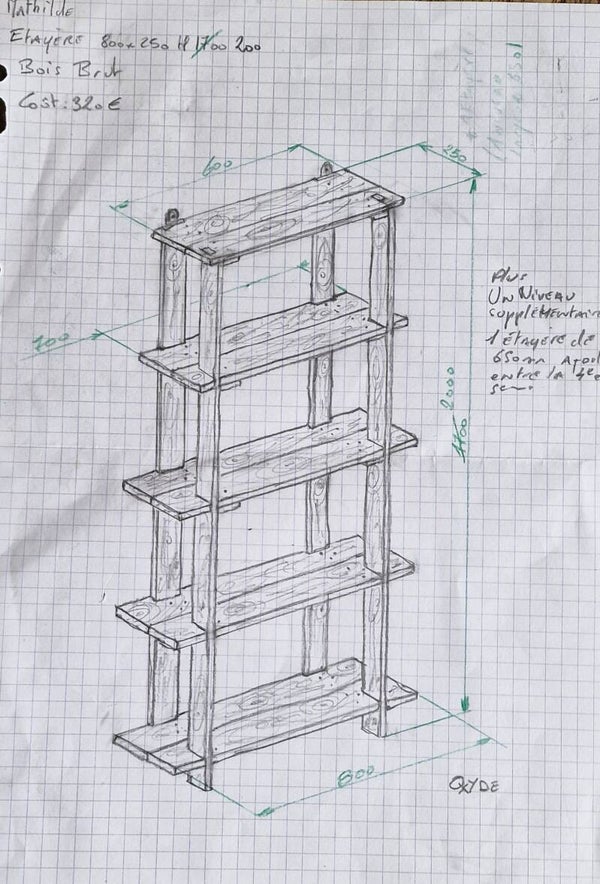 Etagère bois brut Mathilde acompte