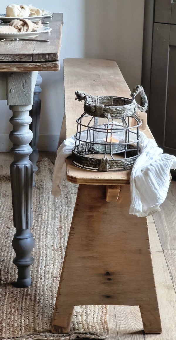 Ancien banc d'atelier en bois restauré Joseph