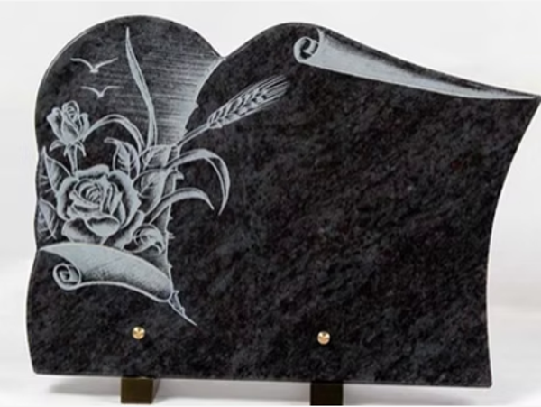 N°14 Plaque forme gravure Rose, épis de blé, hirondelle