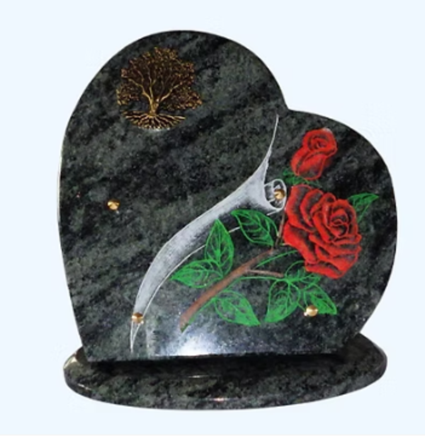 N°28 Plaque cœur sur socle avec bronze aléatoire Gravure Rose rouge