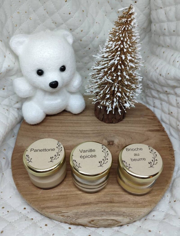 Trio de petites bougies Brioche au beurre, Vanille épicée, Panettone