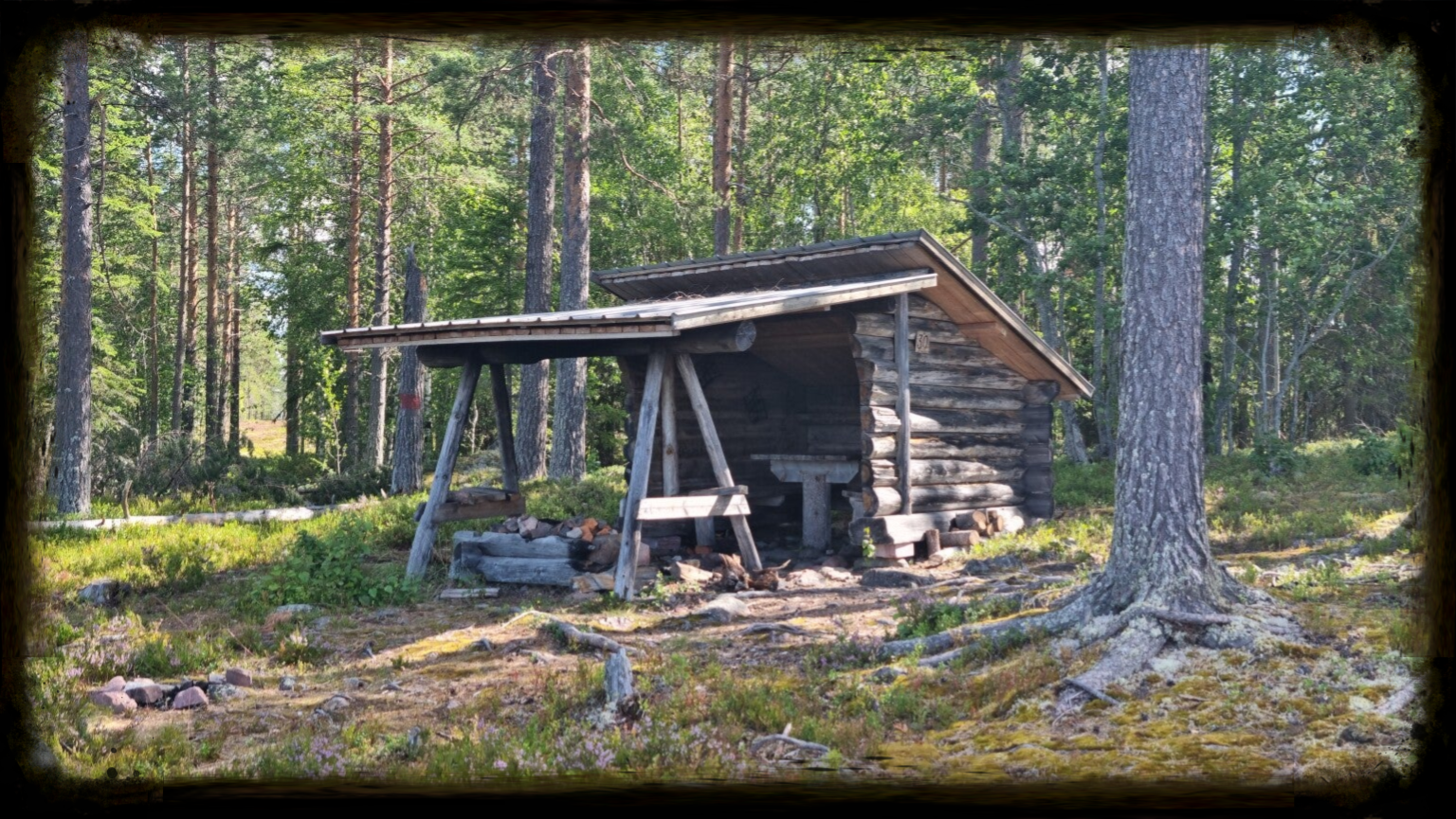 Typische Schutzhütte mit Feuerstelle in Schweden